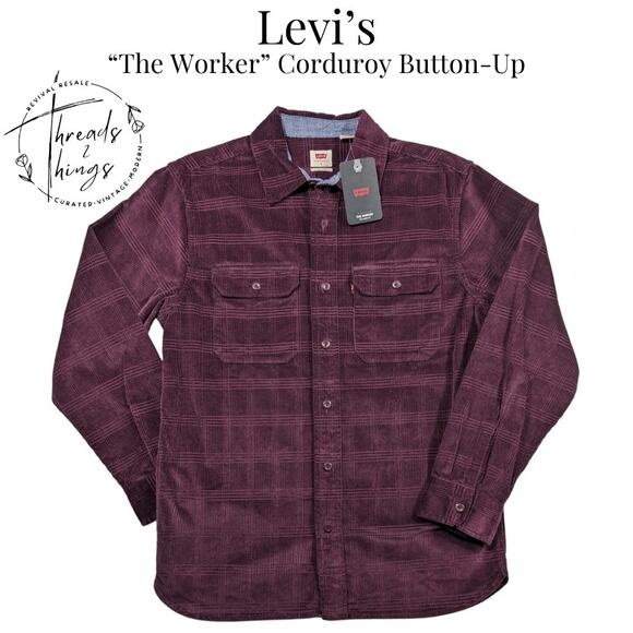 Levis Button-Up Shirt Men Small Fig Purple Country Western Cowboy Worker $65 NWT - Picture 1 of 11